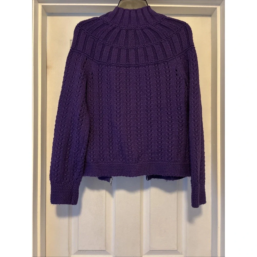 Talbots Womens Cardigan Sweater Medium Purple Twee‎ Crochet Knit Full Zip Fairy